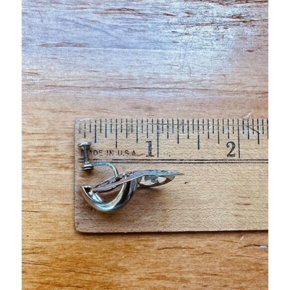 Vintage Sterling Silver Hand Painted‎ Flower Pin Brooch With Screw back Earrings